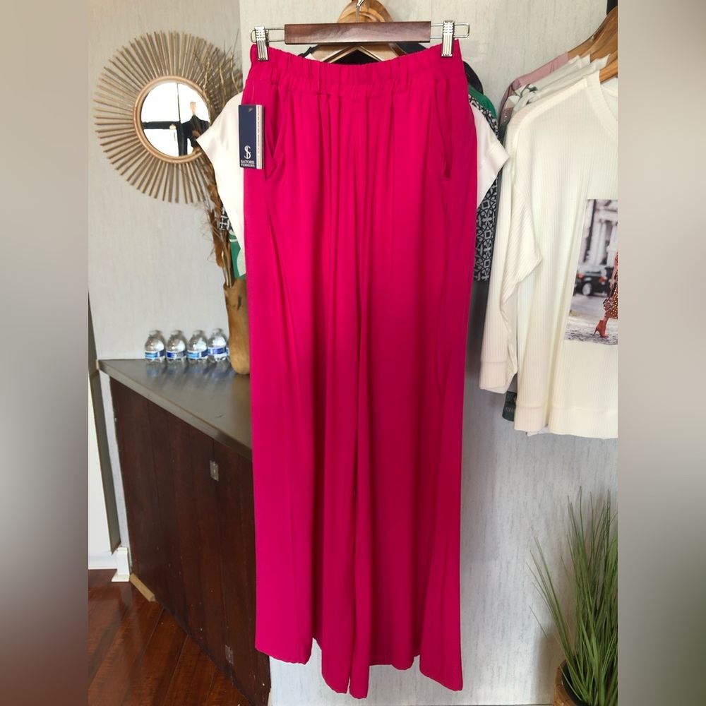 Pink wide leg pants.